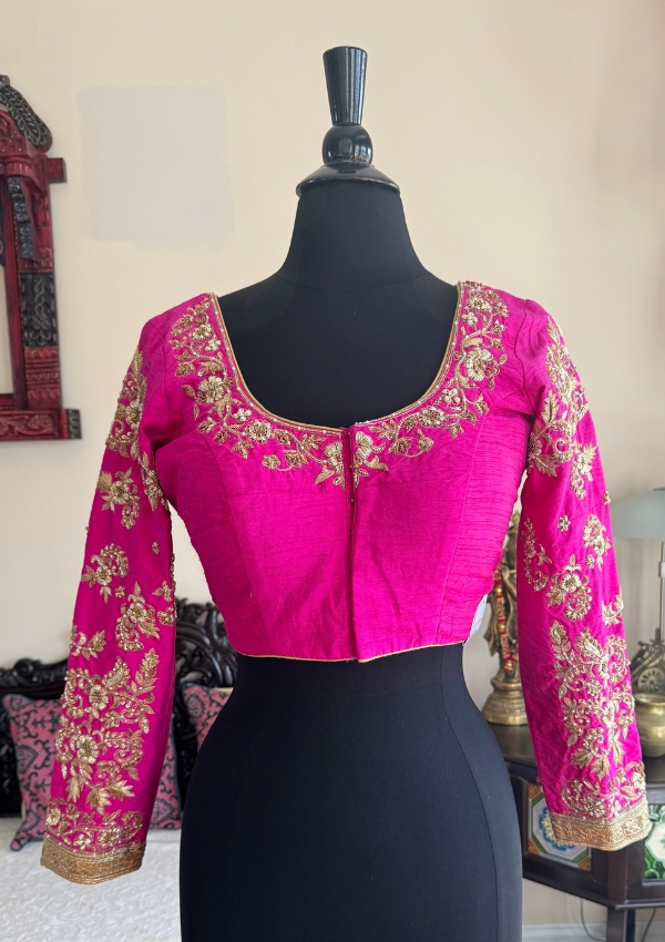 Pink Silk Blouse with Golden Embroidery